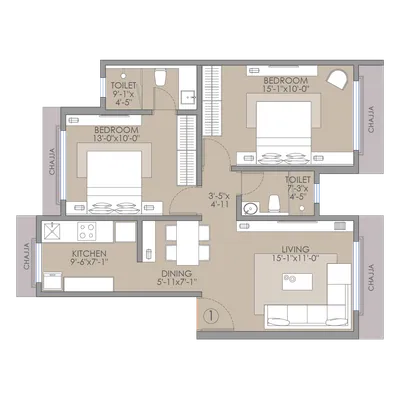 JRT Arave 2 BHK floor plan