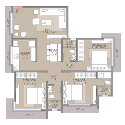 JRT Arave 3 BHK floor plan